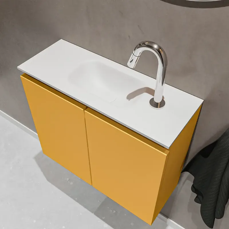 Populair Mondiaz Ture 60cm toiletmeubel ocher met wastafel talc midden 1 kraangat