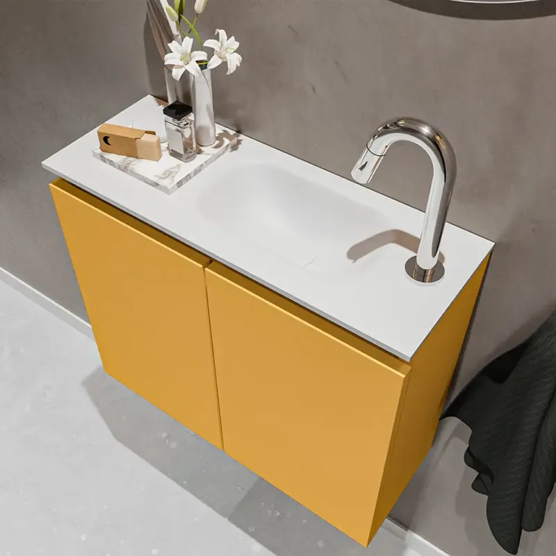 Lage Kosten Mondiaz Ture 60cm toiletmeubel ocher met wastafel talc rechts 1 kraangat