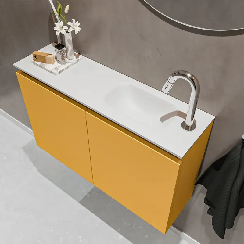Voordeelprijs Mondiaz Ture 80cm toiletmeubel ocher met wastafel talc rechts 1 kraangat