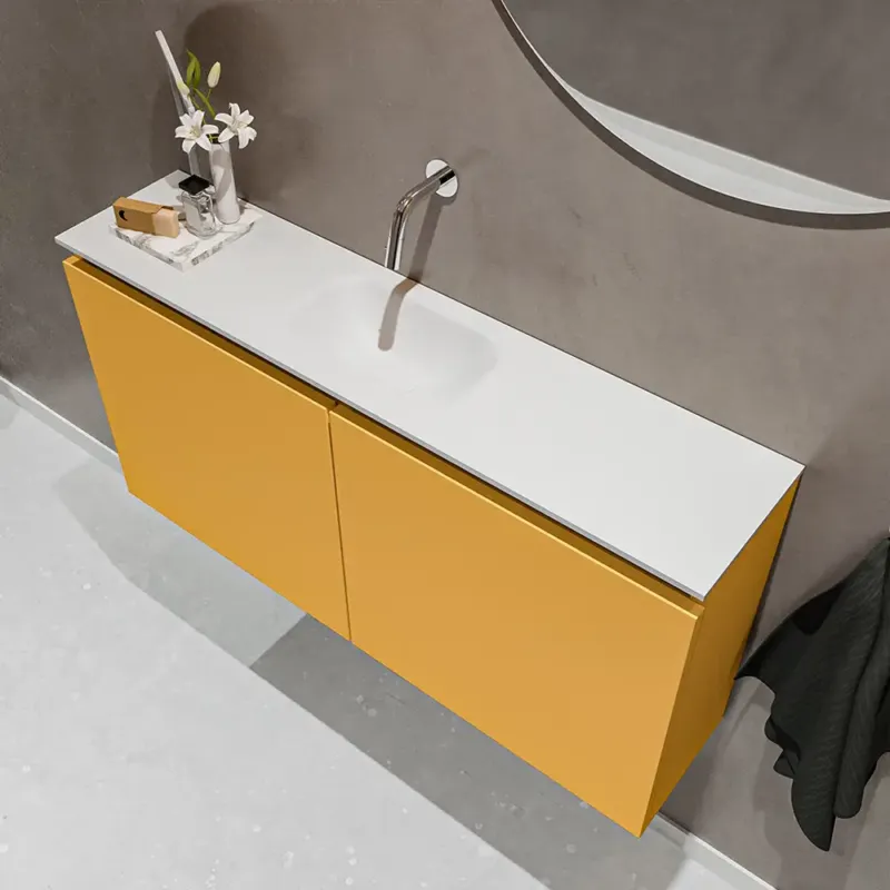 Lage Kosten Mondiaz Ture 100cm toiletmeubel ocher met wastafel talc midden geen kraangat