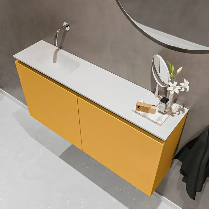 Betrouwbaar Mondiaz Ture 100cm toiletmeubel ocher met wastafel talc links geen kraangat