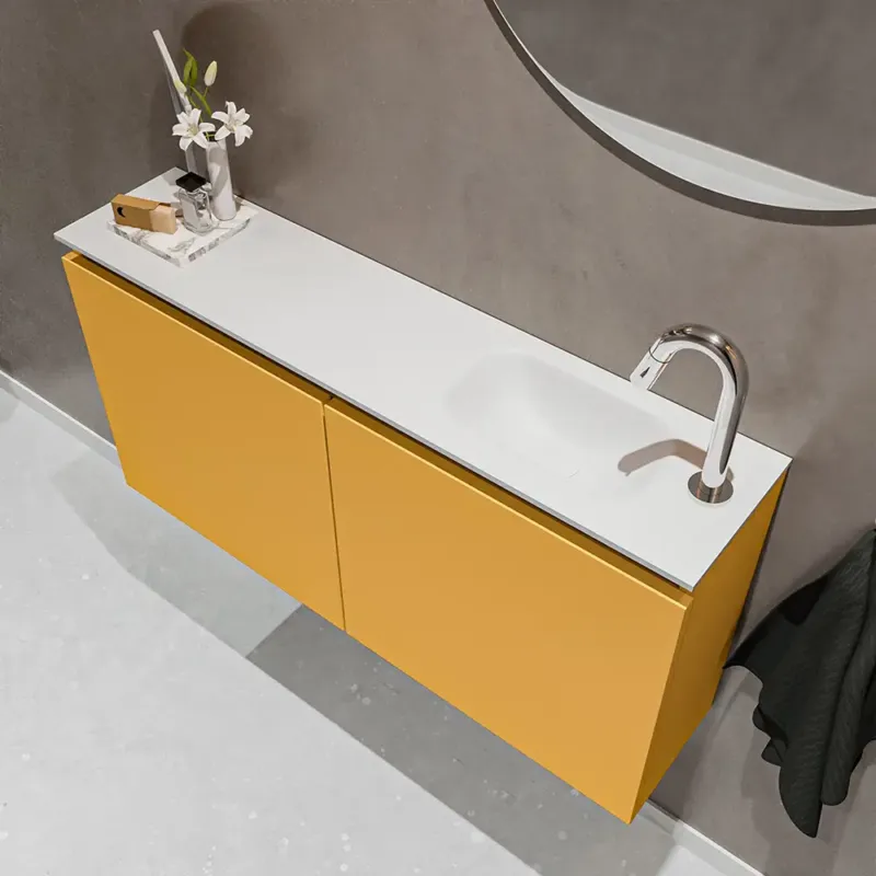 Beste Prijs Mondiaz Ture 100cm toiletmeubel ocher met wastafel talc rechts 1 kraangat