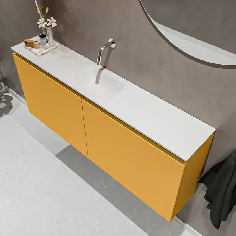 Finale Uitverkoop Mondiaz Ture 120cm toiletmeubel ocher met wastafel talc midden geen kraangat