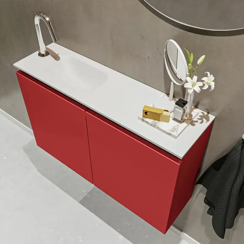 Lage Kosten Mondiaz Ture 80cm toiletmeubel fire met wastafel talc links 1 kraangat