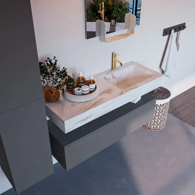 Mondiaz Alan DLux badmeubel 120cm plata 1 lade met wastafel frappe rechts 1 kraangat Aanbieding