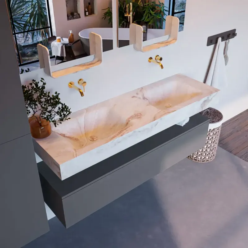 Mondiaz Alan DLux badmeubel 150cm plata 1 lade met wastafel frappe dubbel zonder kraangat Beste Prijs