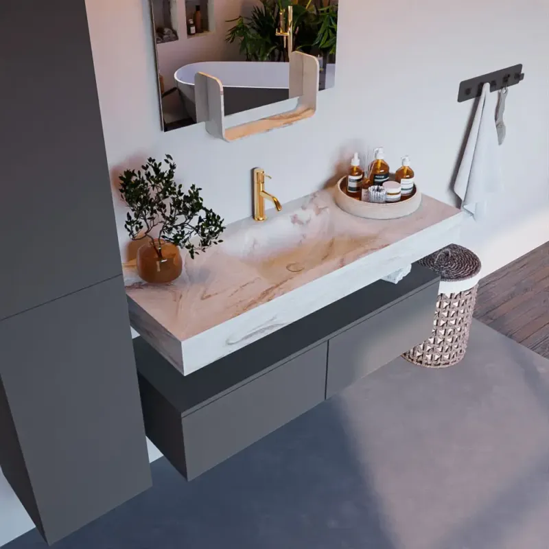 Mondiaz Alan DLux badmeubel 120cm plata 2 lades met wastafel frappe midden 1 kraangat Must-Have