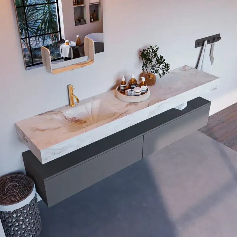 Mondiaz Alan DLux badmeubel 200cm plata 2 lades met wastafel frappe links 1 kraangat Fabrieksprijs