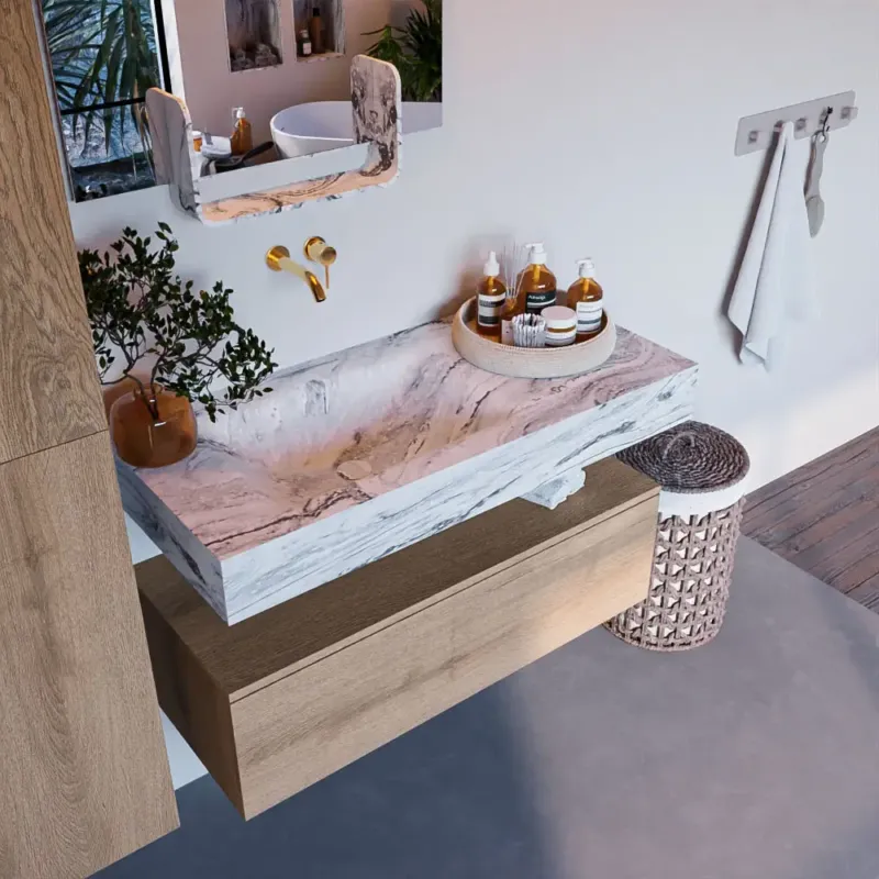 Voordeelprijs Mondiaz Alan DLux badmeubel 100cm washed oak 1 lade met wastafel glace links zonder kraangat
