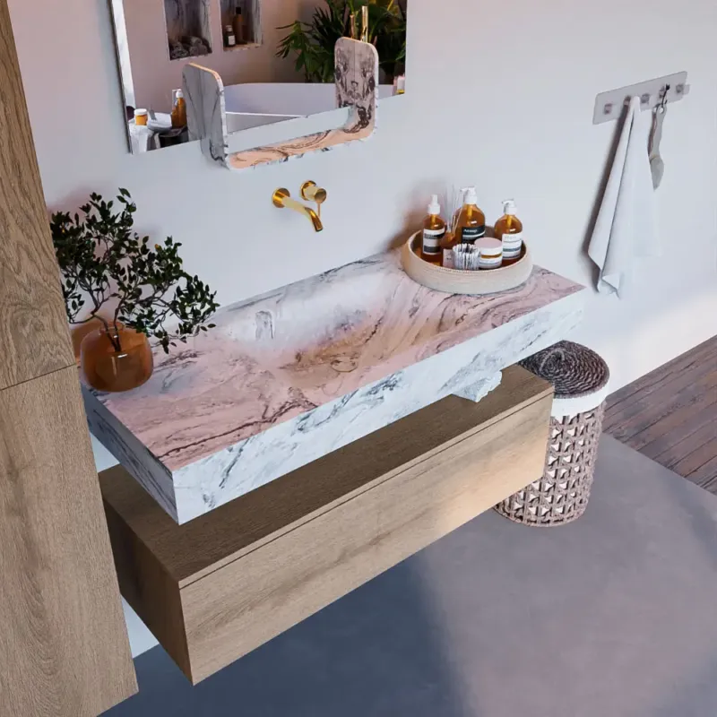 Betrouwbaar Mondiaz Alan DLux badmeubel 110cm washed oak 1 lade met wastafel glace midden zonder kraangat