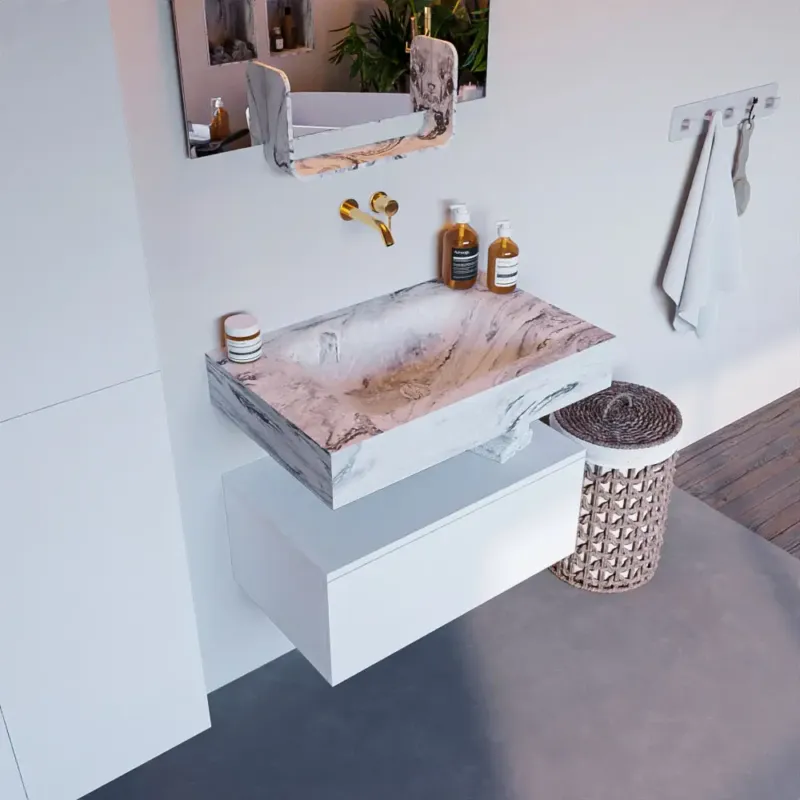 Beste Prijs Mondiaz Alan DLux badmeubel 70cm talc 1 lade met wastafel glace midden zonder kraangat