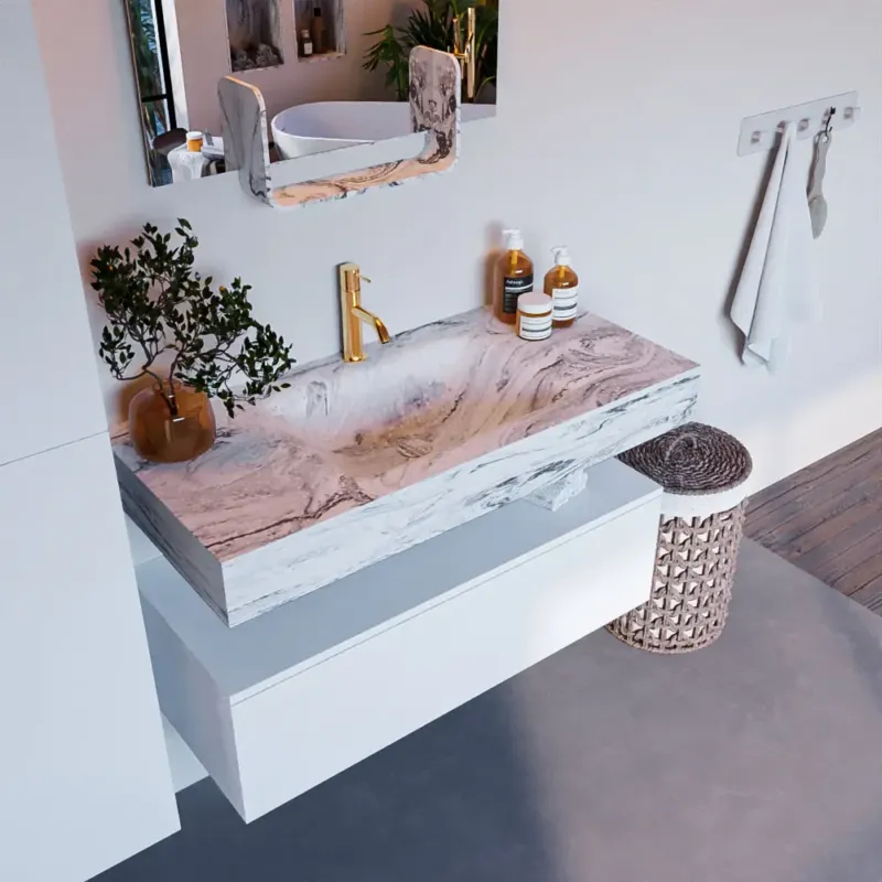 Veilige Betaling Mondiaz Alan DLux badmeubel 100cm talc 1 lade met wastafel glace midden 1 kraangat