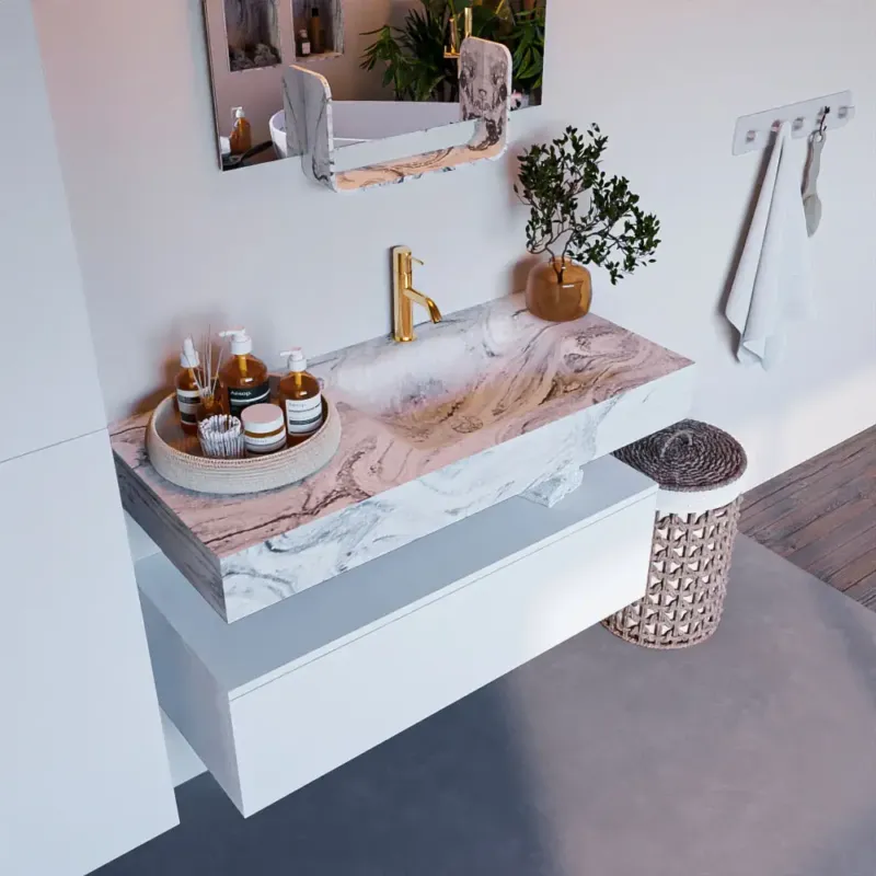 Dagaanbieding Mondiaz Alan DLux badmeubel 100cm talc 1 lade met wastafel glace rechts 1 kraangat