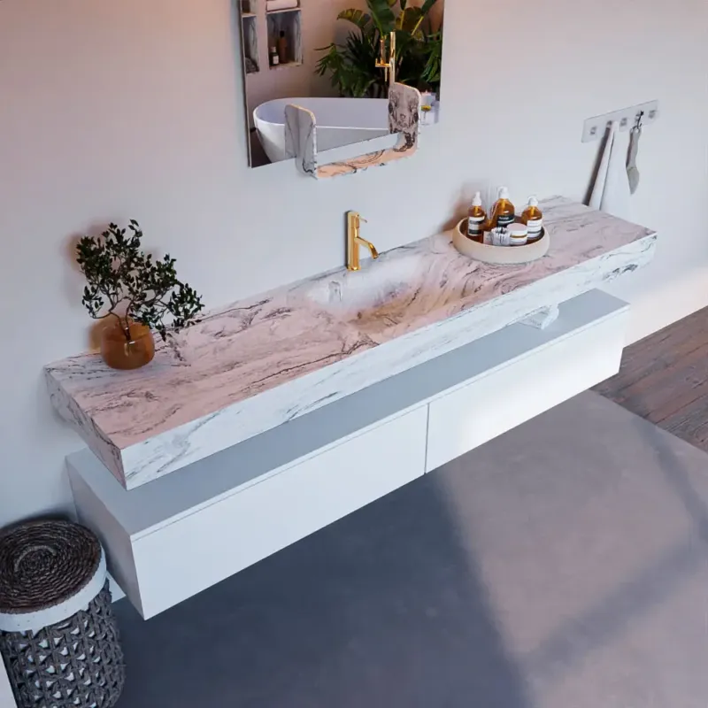 Laatste Versie Mondiaz Alan DLux badmeubel 200cm talc 2 lades met wastafel glace midden 1 kraangat