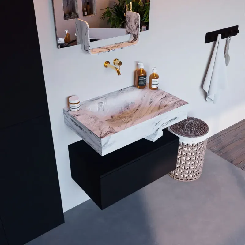 Finale Uitverkoop Mondiaz Alan DLux badmeubel 70cm urban 1 lade met wastafel glace midden zonder kraangat