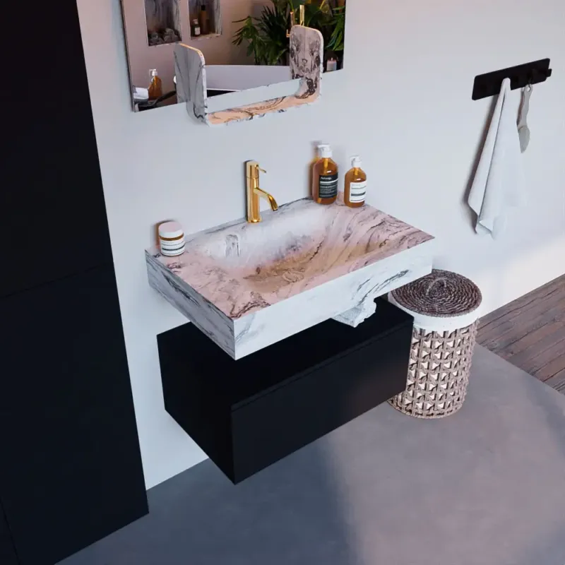 Mondiaz Alan DLux badmeubel 70cm urban 1 lade met wastafel glace midden 1 kraangat Gereduceerde Prijs