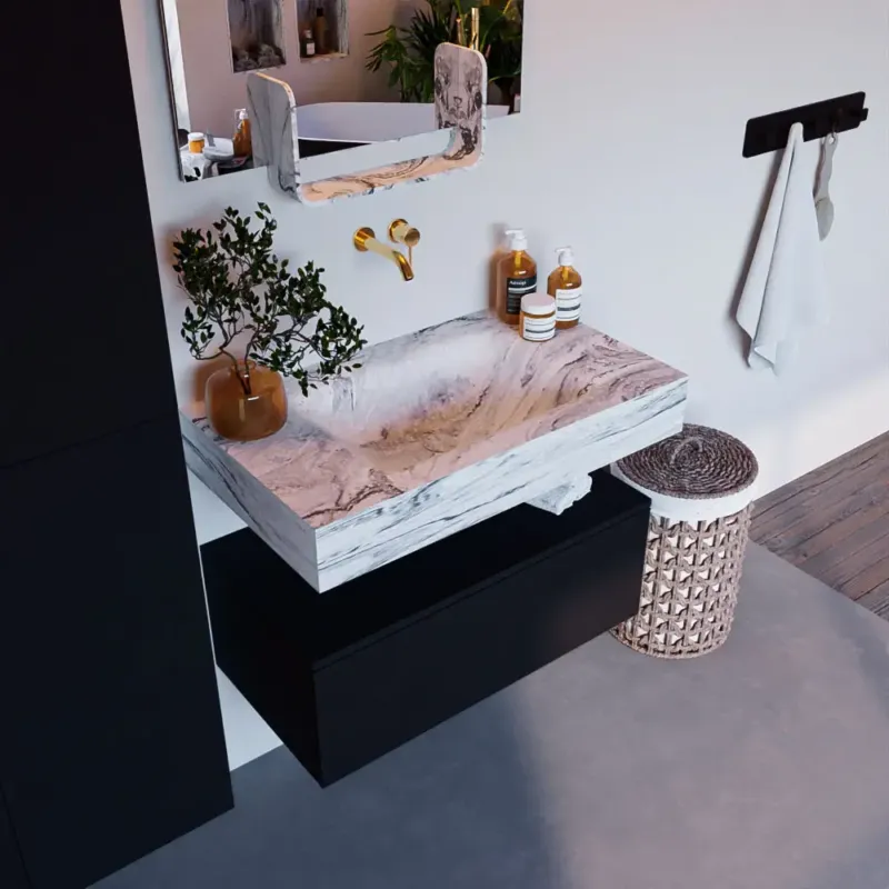 Mondiaz Alan DLux badmeubel 80cm urban 1 lade met wastafel glace midden zonder kraangat Alleen Vandaag