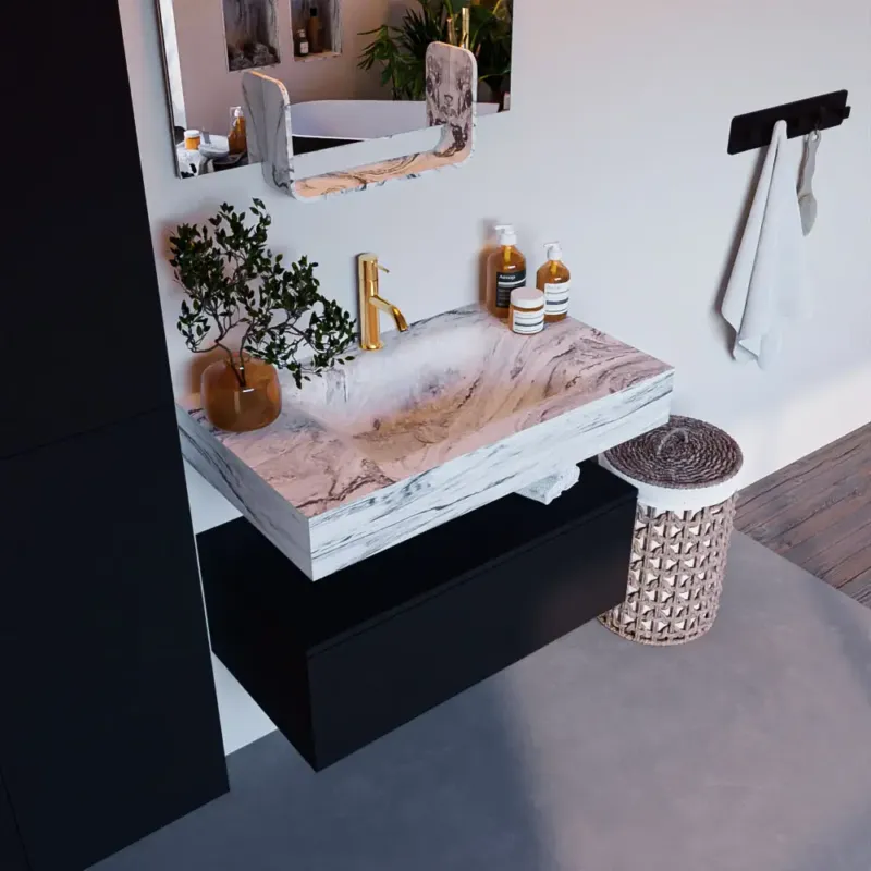 Mondiaz Alan DLux badmeubel 80cm urban 1 lade met wastafel glace midden 1 kraangat Goedkoop