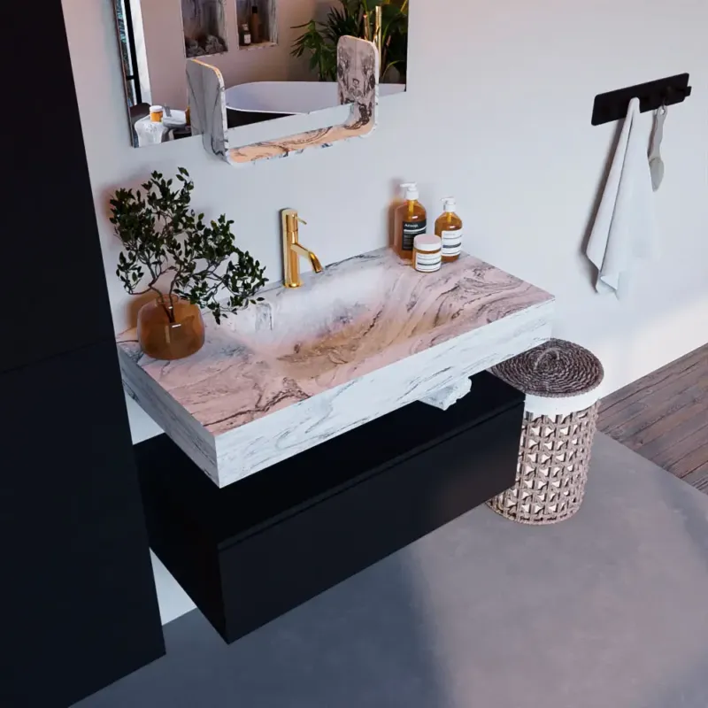 Mondiaz Alan DLux badmeubel 90cm urban 1 lade met wastafel glace midden 1 kraangat Nu Kopen