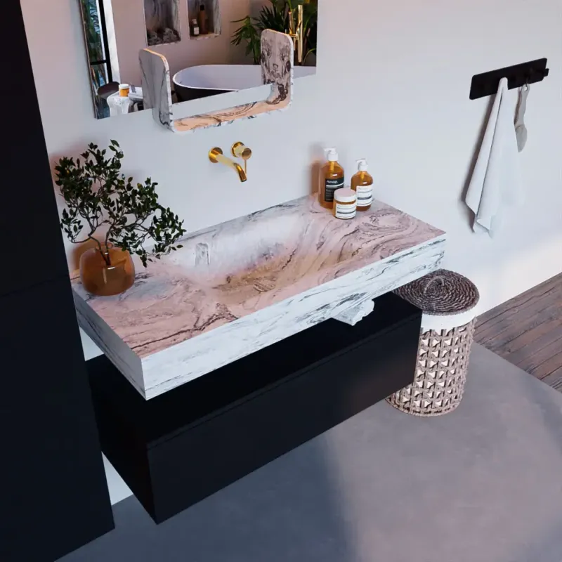 Mondiaz Alan DLux badmeubel 100cm urban 1 lade met wastafel glace midden zonder kraangat Laatste Kans
