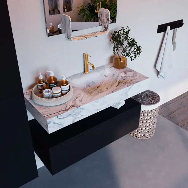 Mondiaz Alan DLux badmeubel 100cm urban 1 lade met wastafel glace rechts 1 kraangat Exclusieve Aanbieding