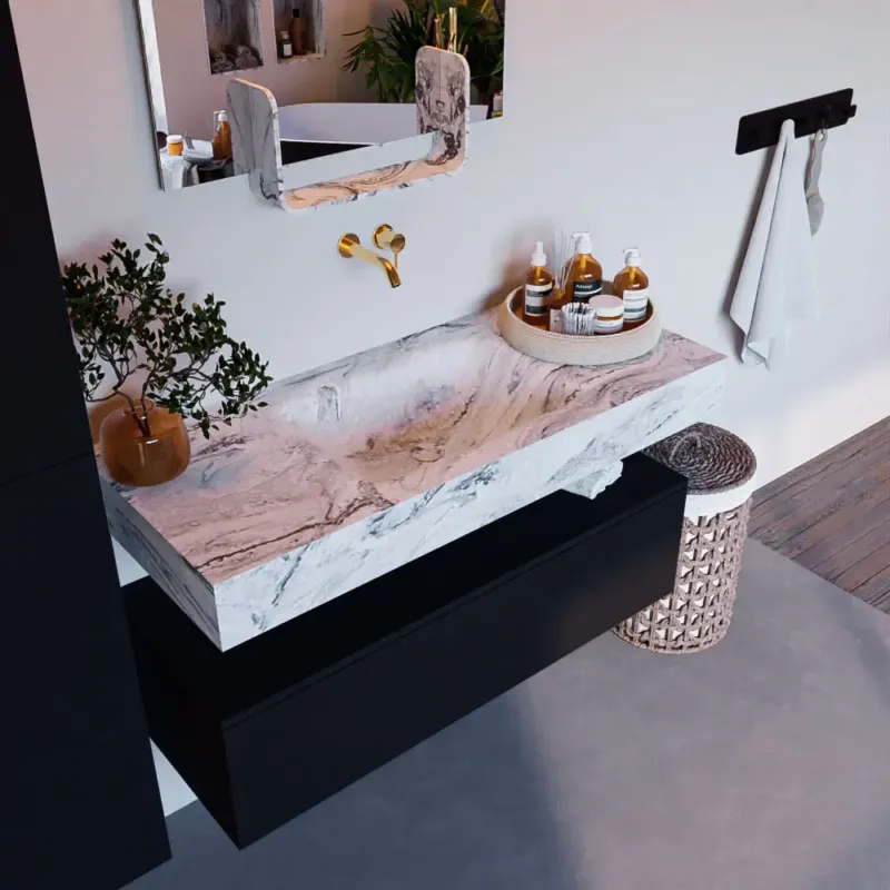 Mondiaz Alan DLux badmeubel 110cm urban 1 lade met wastafel glace midden zonder kraangat Beperkte Voorraad