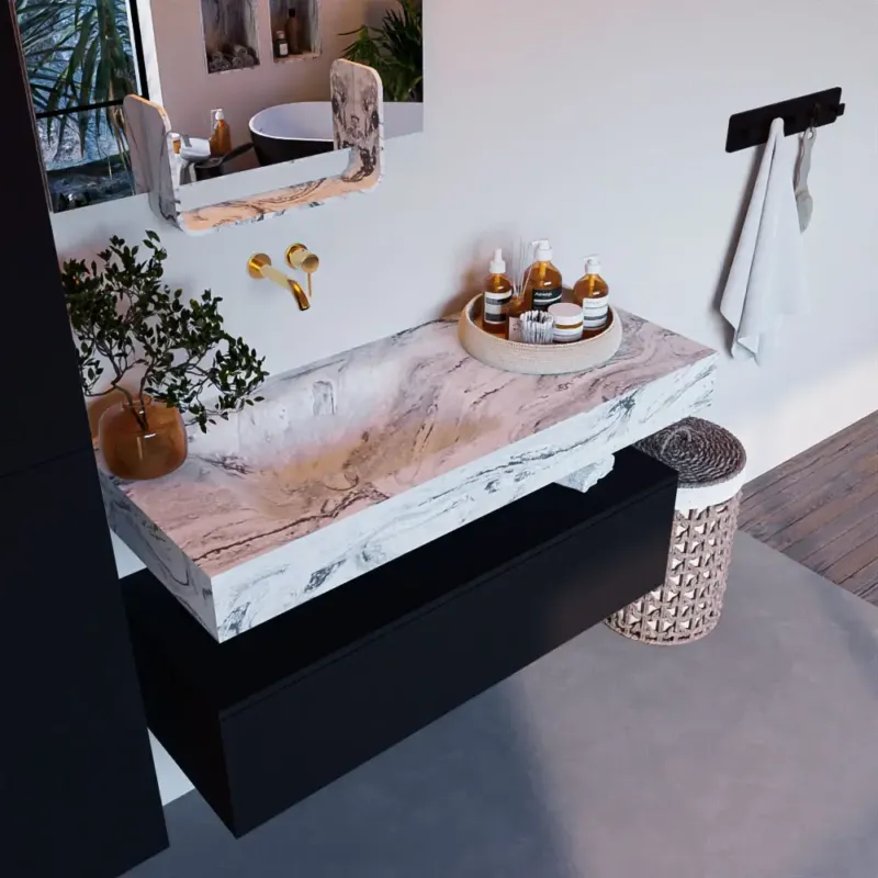Mondiaz Alan DLux badmeubel 110cm urban 1 lade met wastafel glace links zonder kraangat Express Levering