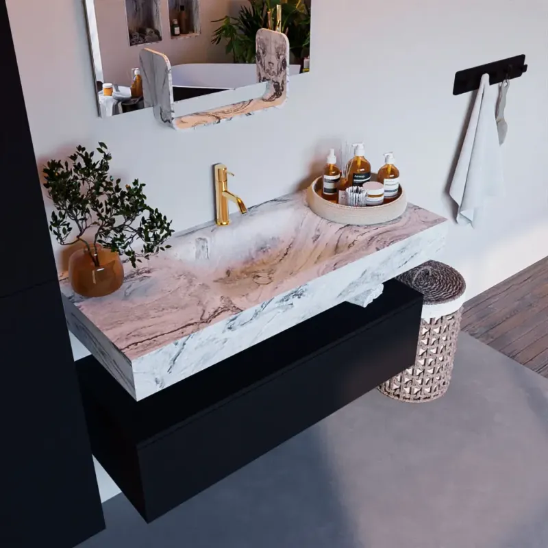 Direct Verzonden Mondiaz Alan DLux badmeubel 110cm urban 1 lade met wastafel glace midden 1 kraangat