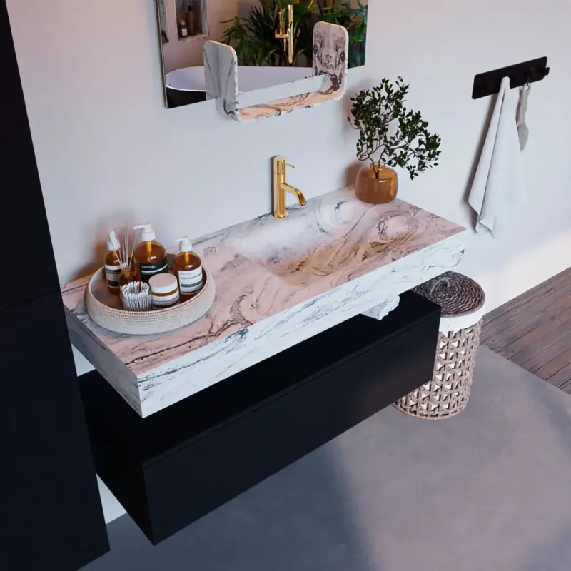 Mondiaz Alan DLux badmeubel 110cm urban 1 lade met wastafel glace rechts 1 kraangat Op = Op