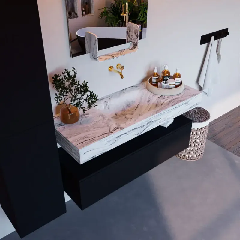 Gecertificeerd Mondiaz Alan DLux badmeubel 120cm urban 1 lade met wastafel glace midden zonder kraangat
