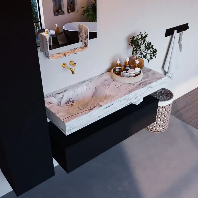 Aanbieding Mondiaz Alan DLux badmeubel 120cm urban 1 lade met wastafel glace links zonder kraangat