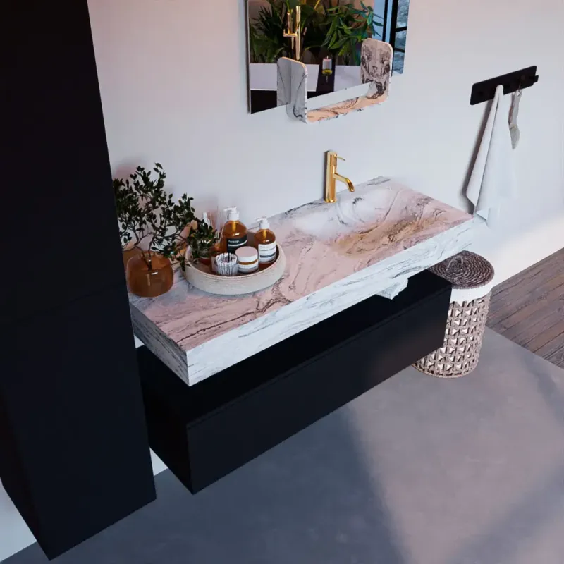 Mondiaz Alan DLux badmeubel 120cm urban 1 lade met wastafel glace rechts 1 kraangat Must-Have