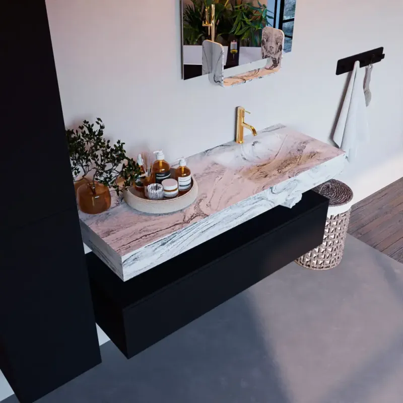 Mondiaz Alan DLux badmeubel 130cm urban 1 lade met wastafel glace rechts 1 kraangat Meest Verkocht