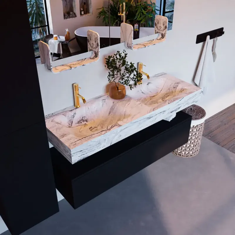 Mondiaz Alan DLux badmeubel 130cm urban 1 lade met wastafel glace dubbel 2 kraangaten Betaalbaar