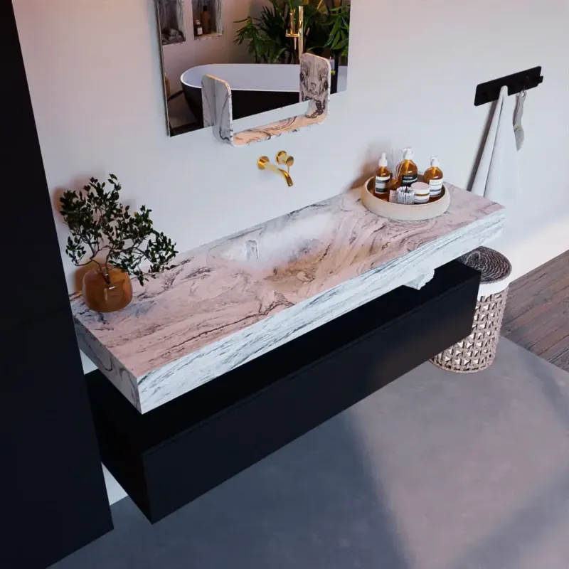 Beste Prijs Mondiaz Alan DLux badmeubel 150cm urban 1 lade met wastafel glace midden zonder kraangat