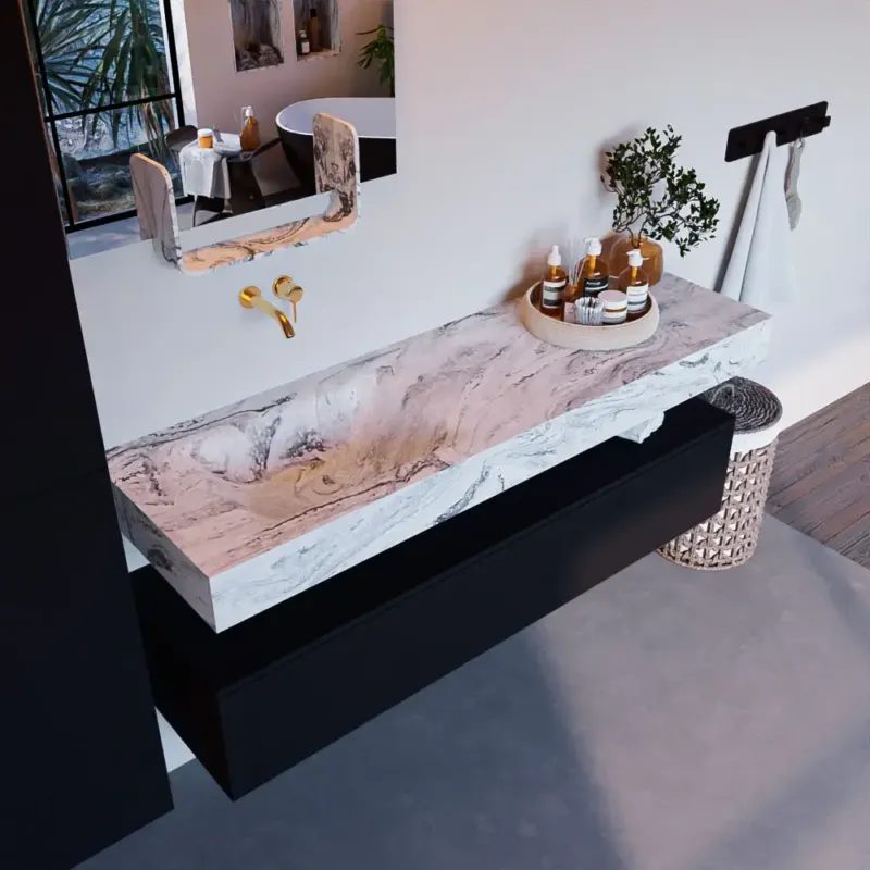 Koopje Mondiaz Alan DLux badmeubel 150cm urban 1 lade met wastafel glace links zonder kraangat