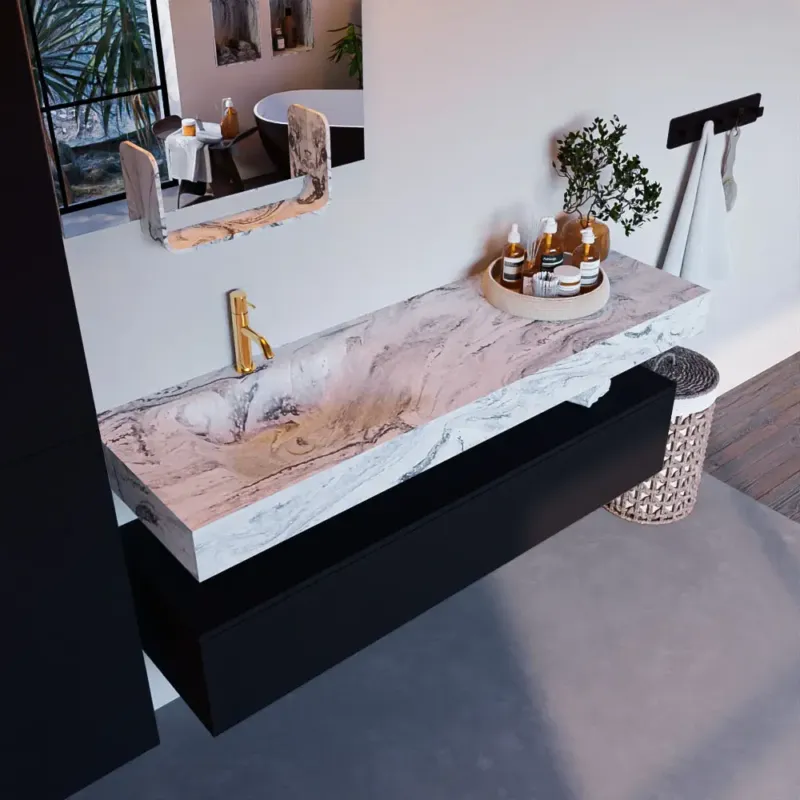 Dagaanbieding Mondiaz Alan DLux badmeubel 150cm urban 1 lade met wastafel glace links 1 kraangat