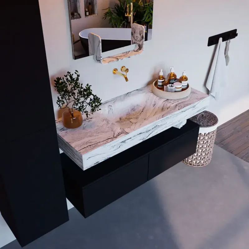 Mondiaz Alan DLux badmeubel 120cm urban 2 lades met wastafel glace midden zonder kraangat Laatste Kans