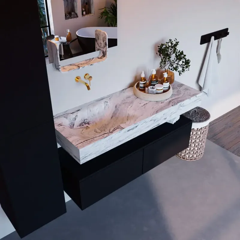 Direct Beschikbaar Mondiaz Alan DLux badmeubel 120cm urban 2 lades met wastafel glace links zonder kraangat