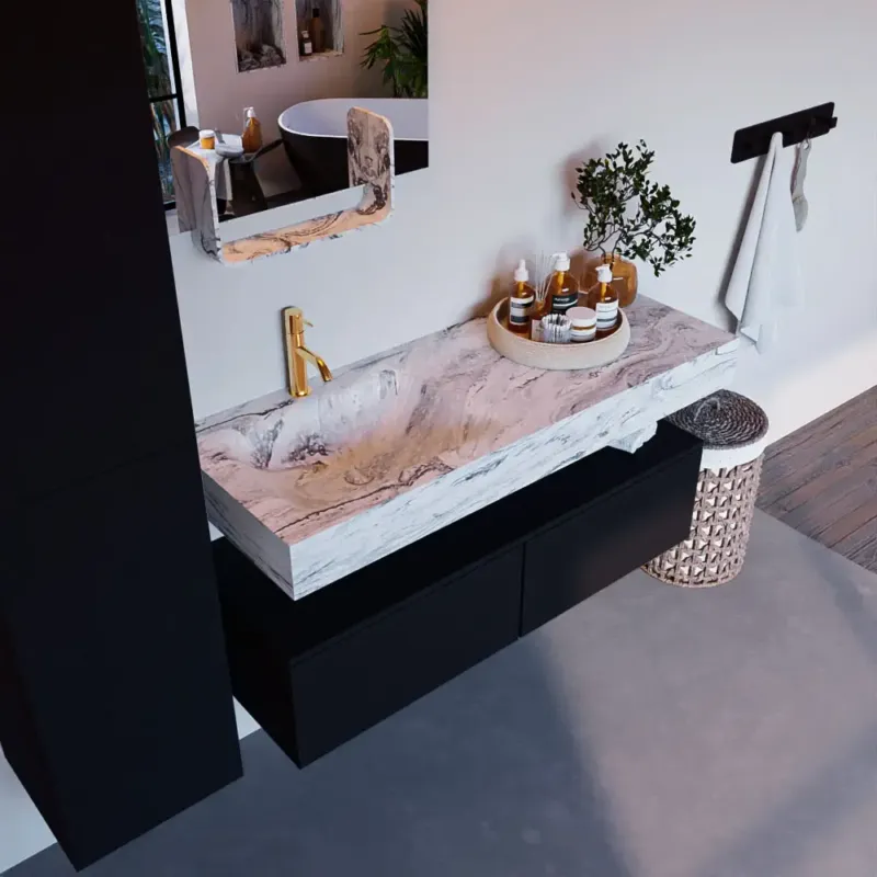 Mondiaz Alan DLux badmeubel 120cm urban 2 lades met wastafel glace links 1 kraangat Exclusieve Aanbieding