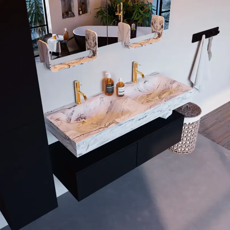 Mondiaz Alan DLux badmeubel 120cm urban 2 lades met wastafel glace dubbel 2 kraangaten Nu Kopen