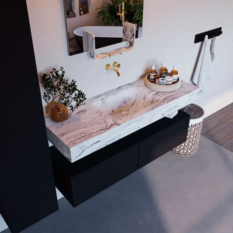Mondiaz Alan DLux badmeubel 130cm urban 2 lades met wastafel glace midden zonder kraangat Nu Kopen