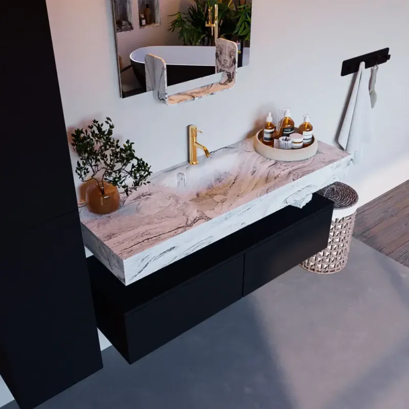 Mondiaz Alan DLux badmeubel 130cm urban 2 lades met wastafel glace midden 1 kraangat Koop Vandaag