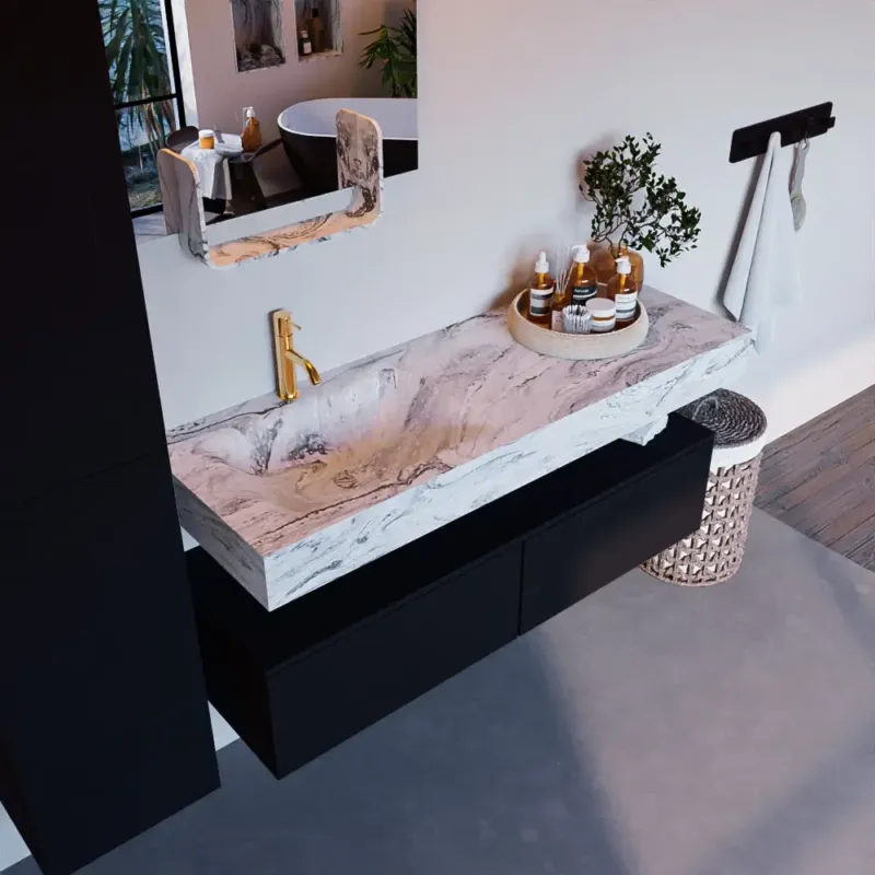 Mondiaz Alan DLux badmeubel 130cm urban 2 lades met wastafel glace links 1 kraangat Hoge Kwaliteit