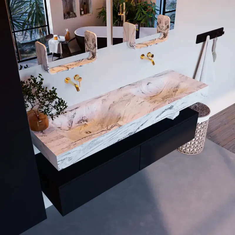 Mondiaz Alan DLux badmeubel 150cm urban 2 lades met wastafel glace dubbel zonder kraangat Meest Verkocht