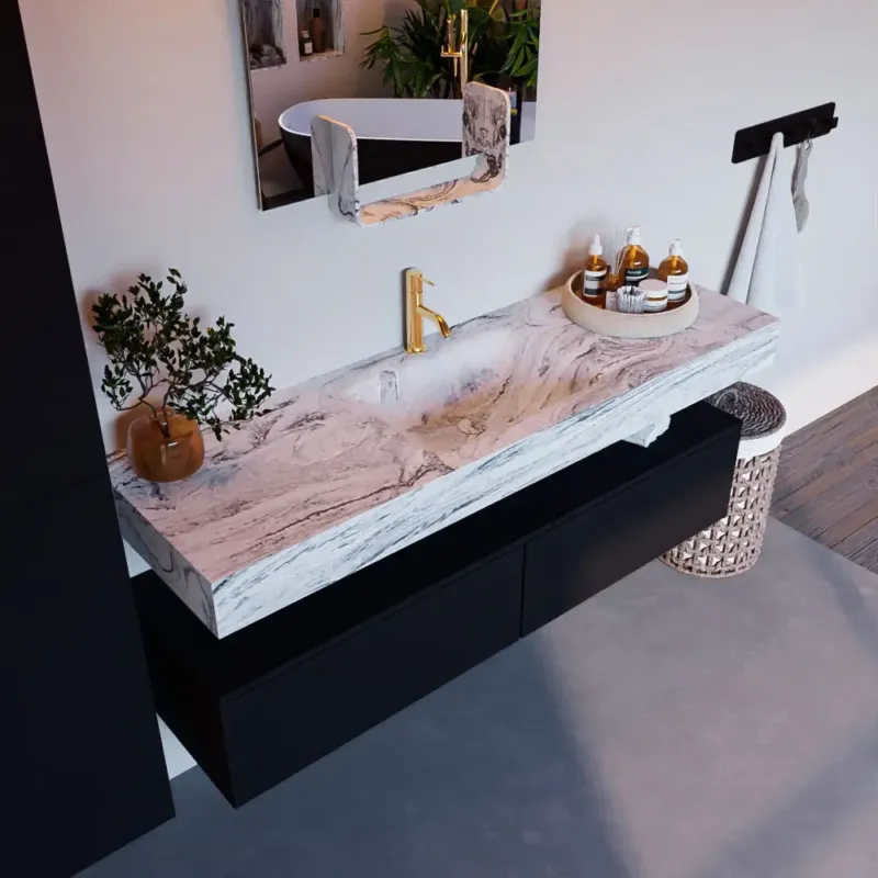 Mondiaz Alan DLux badmeubel 150cm urban 2 lades met wastafel glace midden 1 kraangat Flitsaanbieding