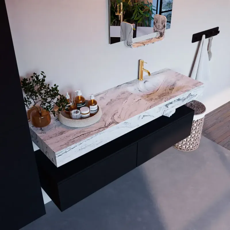 Mondiaz Alan DLux badmeubel 150cm urban 2 lades met wastafel glace rechts 1 kraangat Weekendaanbieding