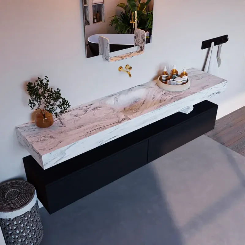 Mondiaz Alan DLux badmeubel 200cm urban 2 lades met wastafel glace midden zonder kraangat Dagaanbieding