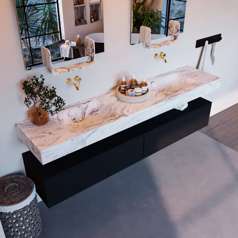 Mondiaz Alan DLux badmeubel 200cm urban 2 lades met wastafel glace dubbel zonder kraangat Beste Prijs