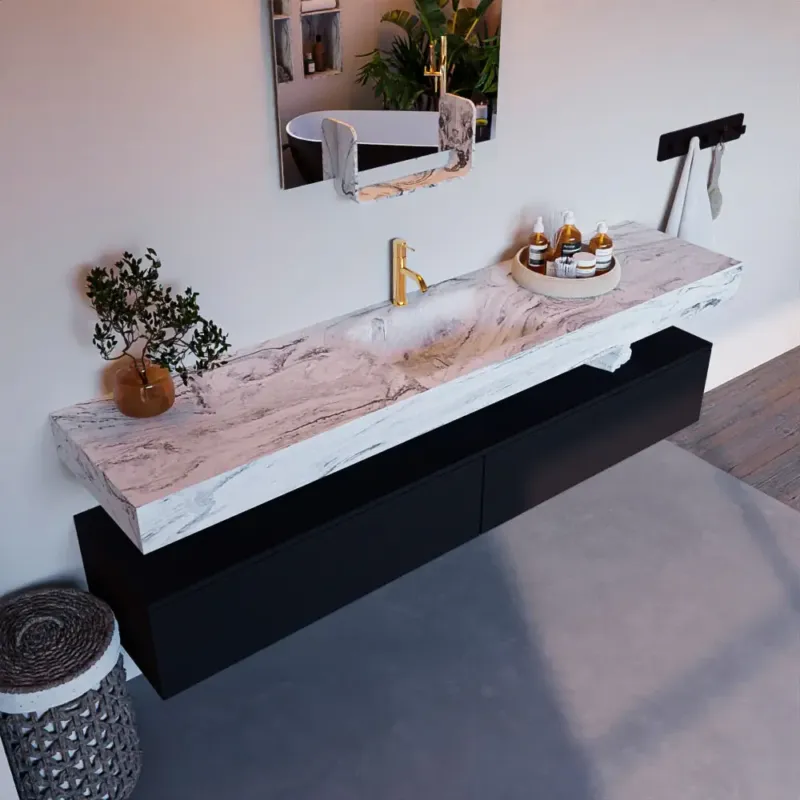 Mondiaz Alan DLux badmeubel 200cm urban 2 lades met wastafel glace midden 1 kraangat Koop Vandaag
